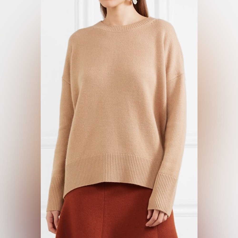 THEORY CASHMERE KARENIA RELAXED FIT CREWNECK SWEATER PULLOVER Camel S